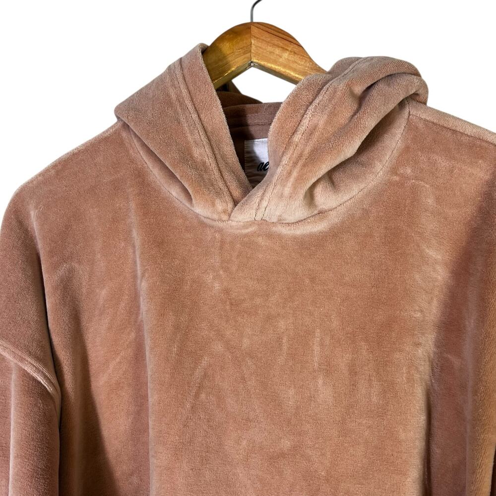 Aerie Velour Cropped Hoodie Womens XS Dusty Rose Cozy Lounge Athleisure - Picture 2 of 5